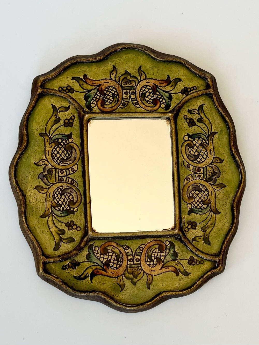 Vintage Mini Peruvian Reverse Painted Wooden Wall Mirror